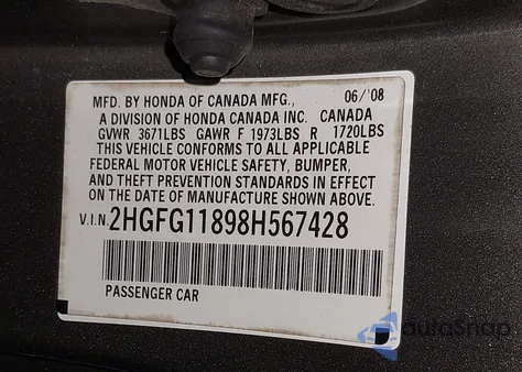 2008 Honda Civic Ex z USA, uszkodzony, nr VIN 2HGFG11898H567428